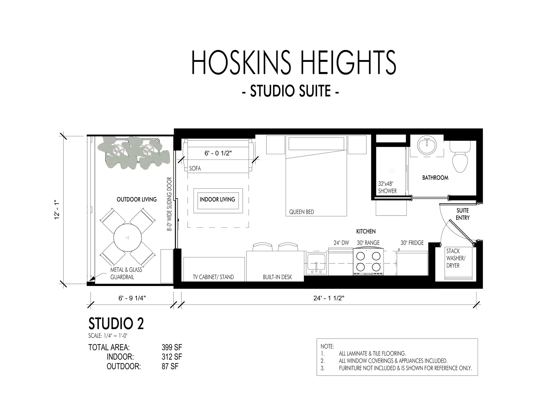 Plan A.2 Studio floor plan, 399 sq ft