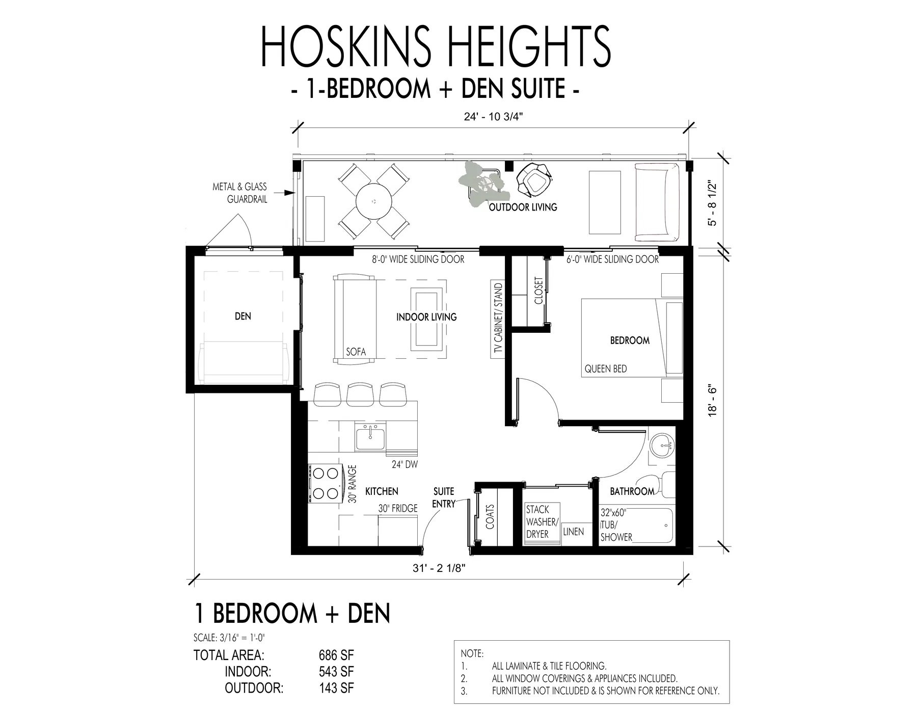 Plan C.2 1-Bedroom + Den floor plan, 686 sq ft