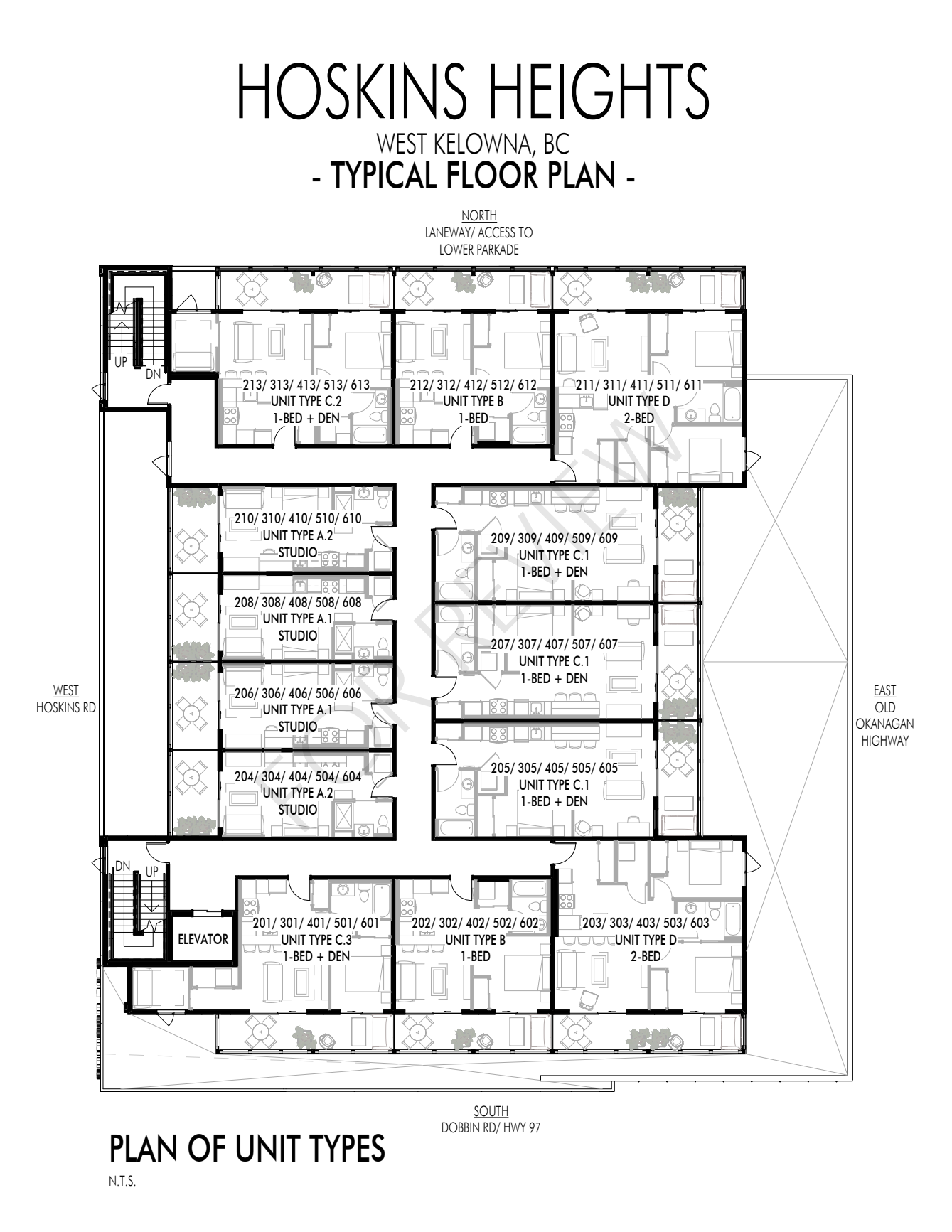 Hoskins Heights typical floor plate map showing suite locations and unit types