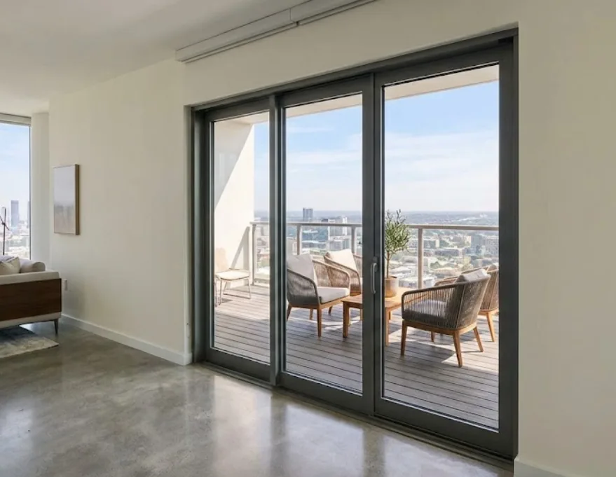 Large private balcony in each suite - representative rendering.