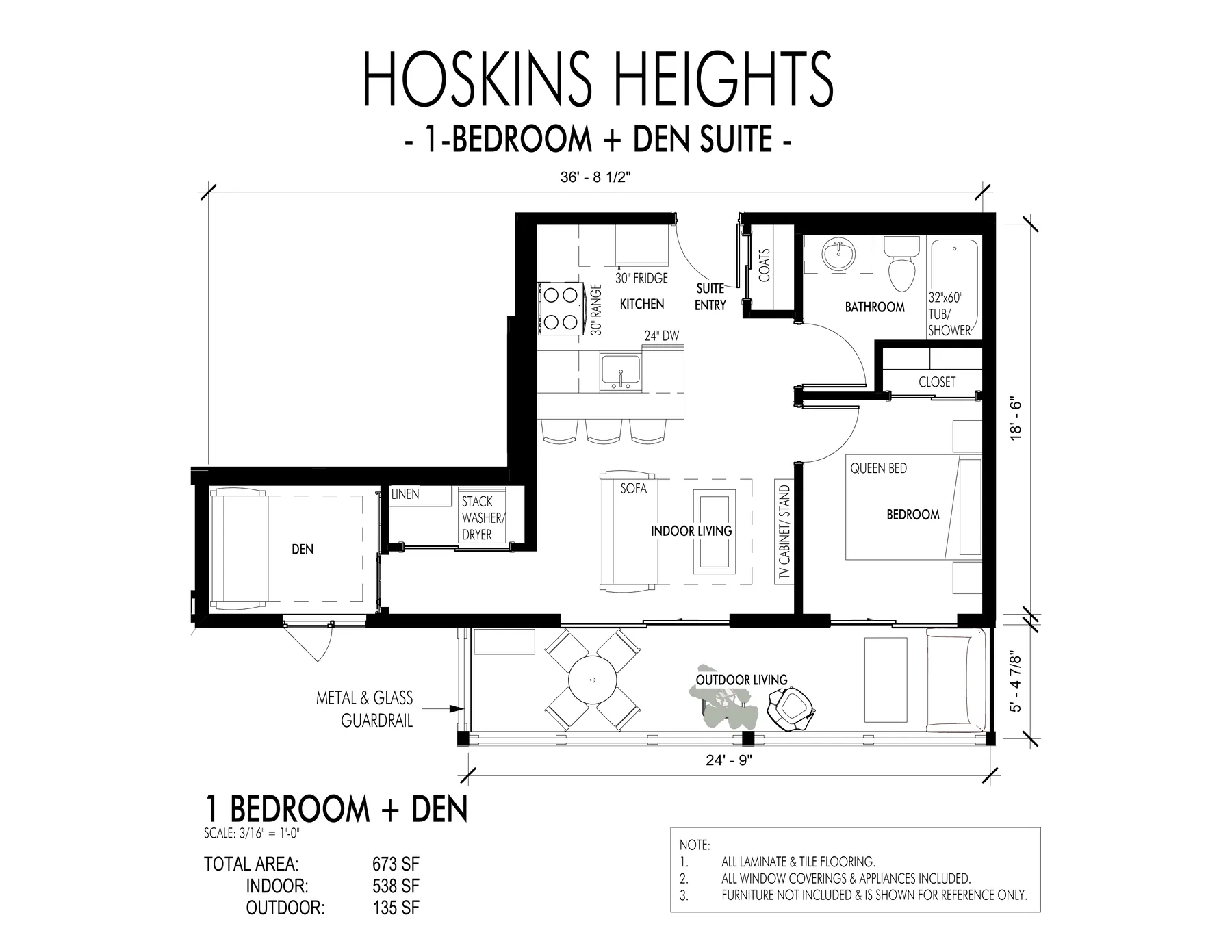 Plan C.3 1-Bedroom + Den floor plan, 673 sq ft